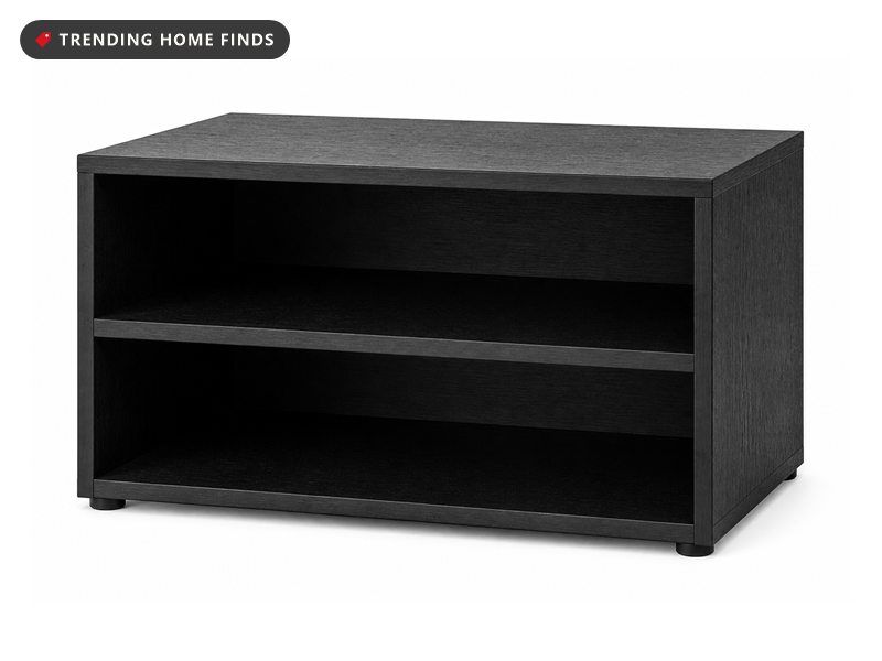A matte black two tier wood paper tray with open fronts holding mail and folders.