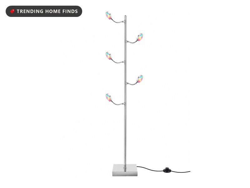 Tall slim chrome floor lamp with five small adjustable projector heads