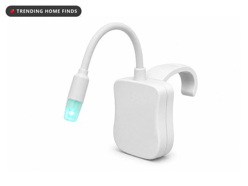 Two white Ailun motion sensor toilet night lights with flexible arms, small toilets below glowing in eight different colours.