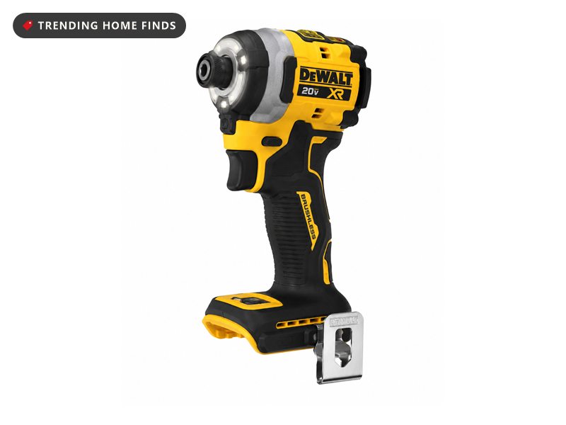 Yellow and black DEWALT 20V MAX XR cordless hydraulic impact driver with an LED ring light around the chuck and a metal belt hook