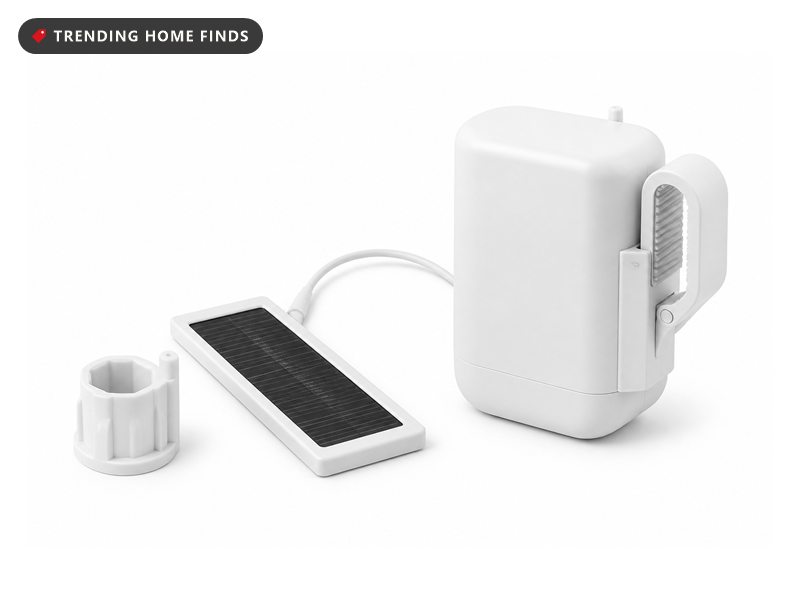 Smart blind tilt motor kit with a solar charging strip, on a white background