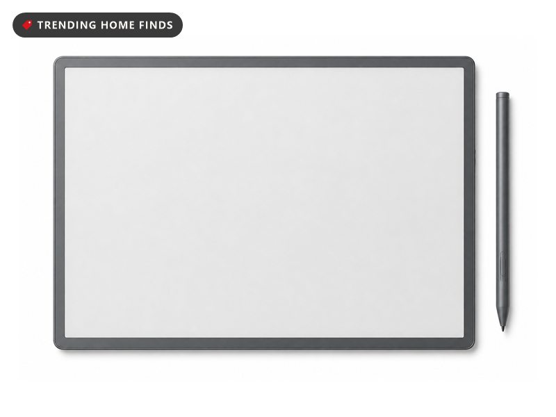 Slim e-ink digital writing tablet with a stylus, on a white background