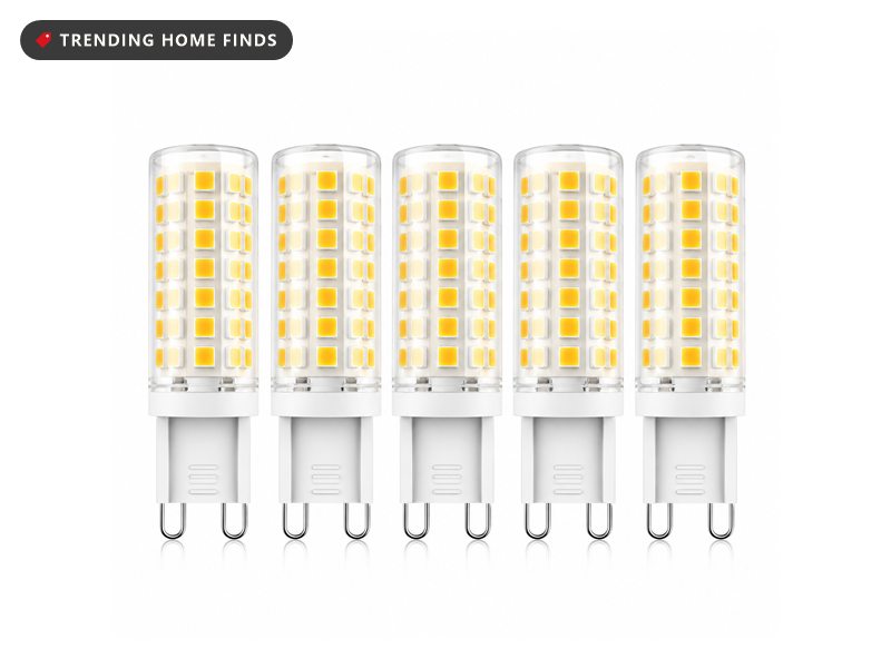 Five G9 LED bulbs standing in a row