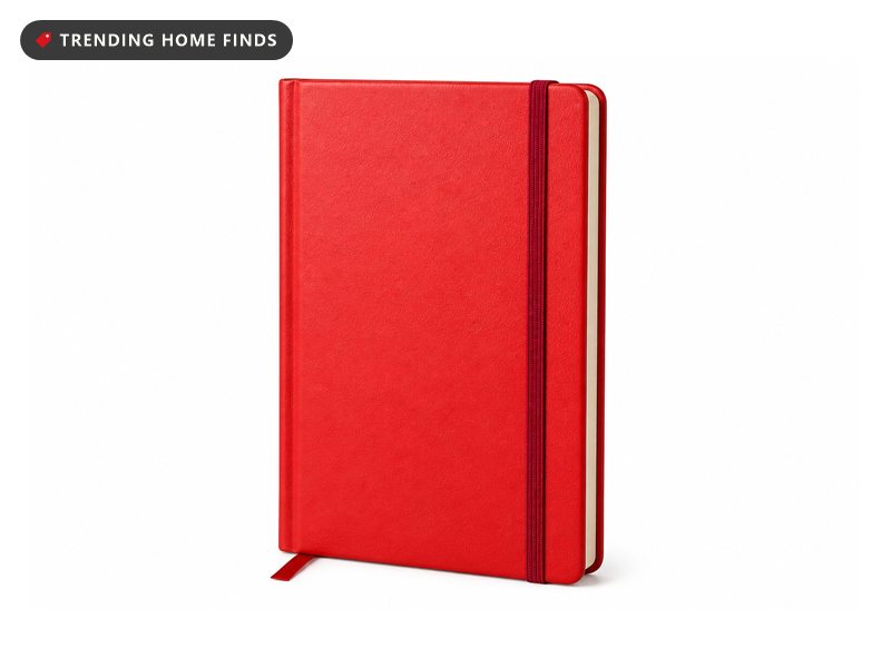 Red hardcover A5 lined journal notebook standing upright