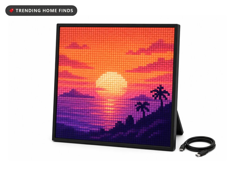 Square LED pixel-art wall panel, on a white background