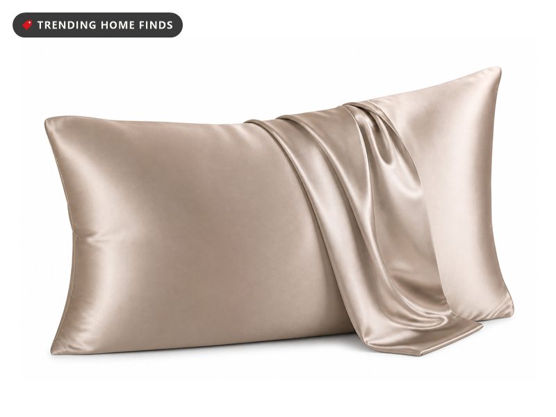 Champagne mulberry silk pillowcase with a soft sheen across the folded fabric