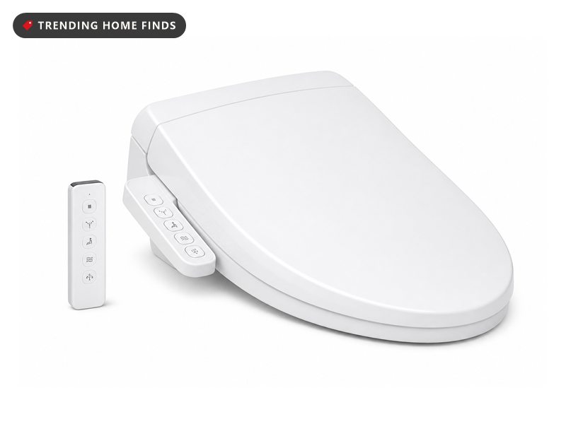 Smart bidet toilet seat with a control panel, on a white background
