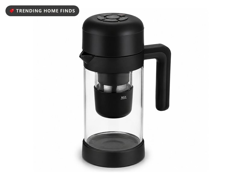 Black VINCI electric cold brew coffee maker with a glass carafe and steel mesh filter basket